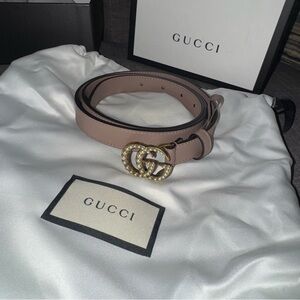 Gucci calfskin double G belt porcelain rose AUTHENTIC